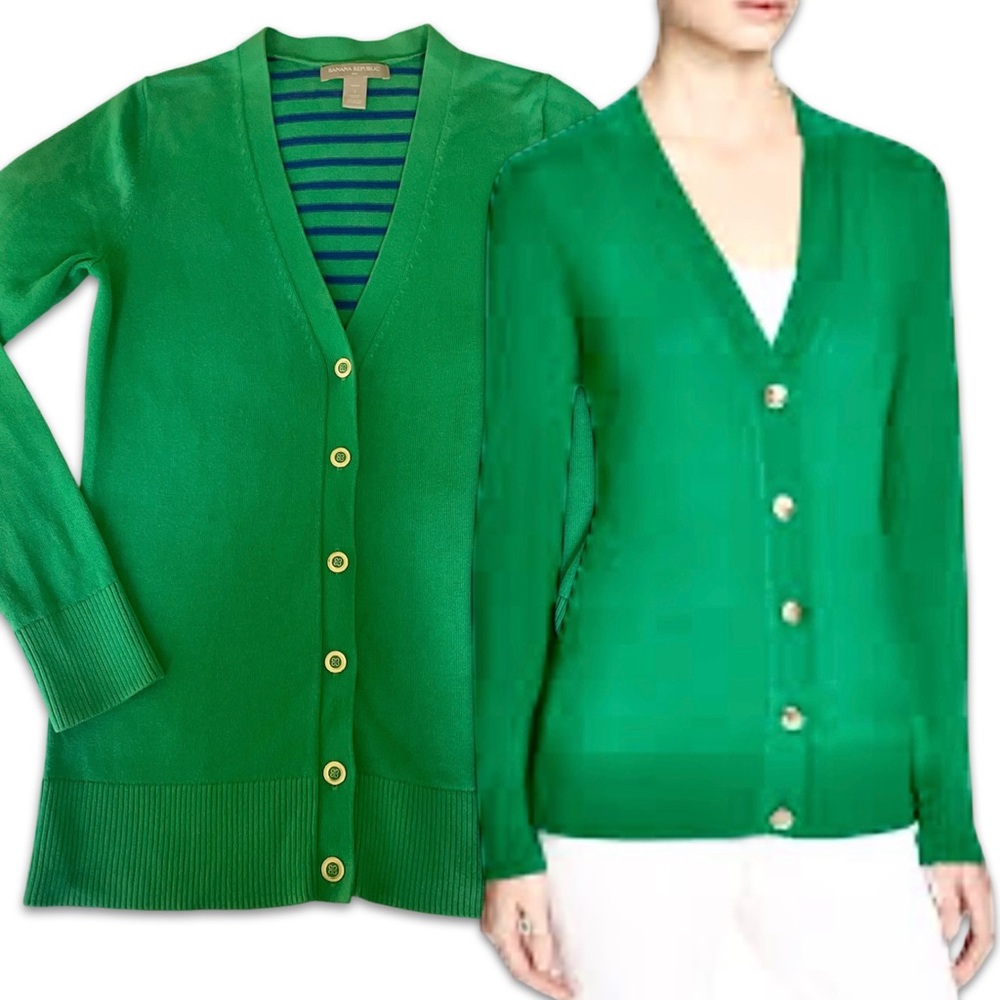 Banana Republic Green blue stripes Cardigan gold buttons small